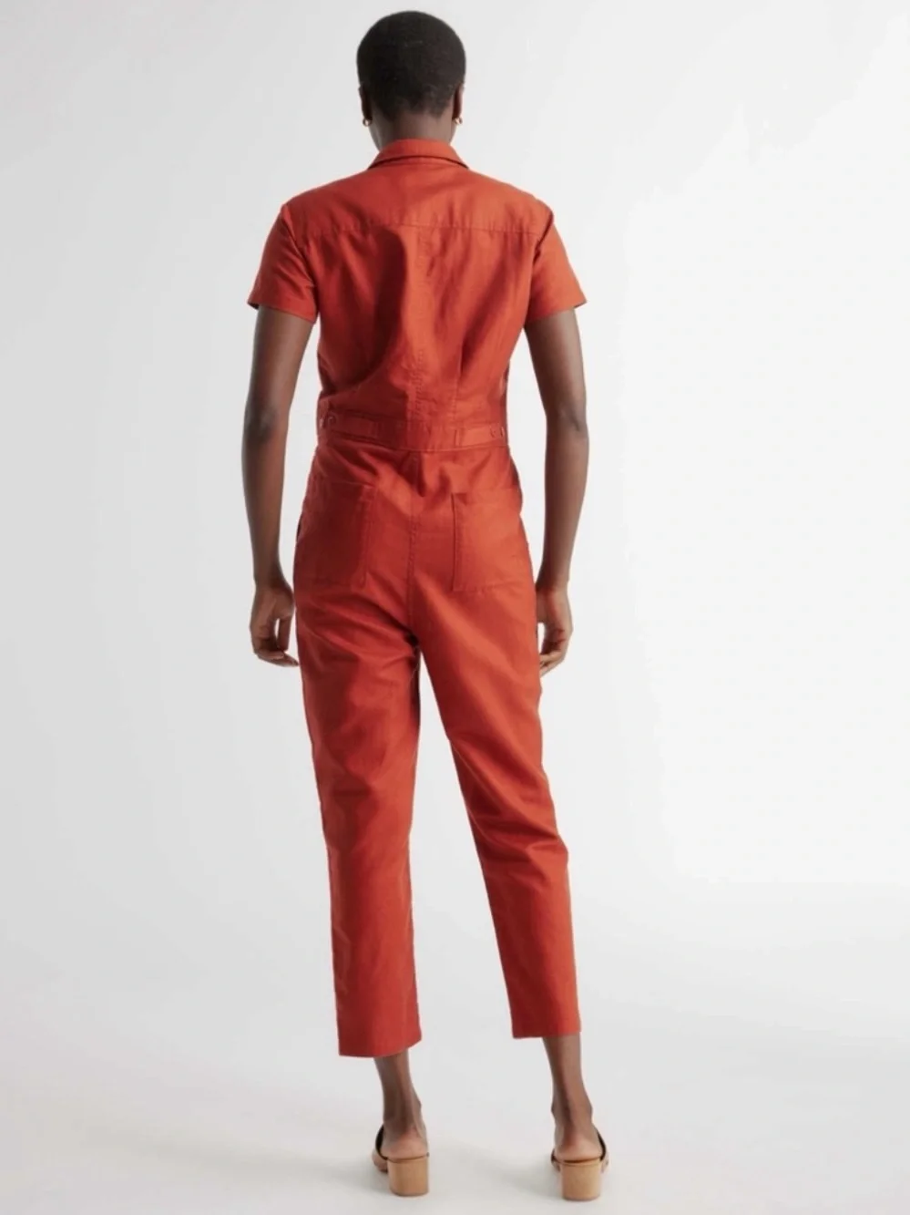 Quince Cotton Linen Twill Coverall Jumpsuit in Rust Red NWT